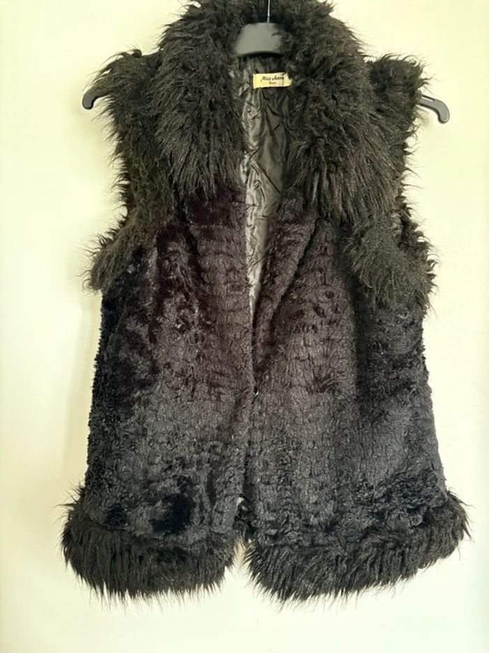 Gilet / Veste sans manches fausse fourrure noire - Taille L / XL