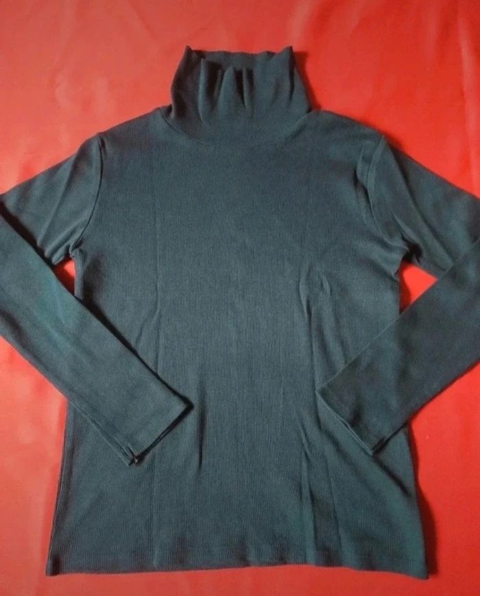 -shirt col roulé extensible côtelet manches longues.