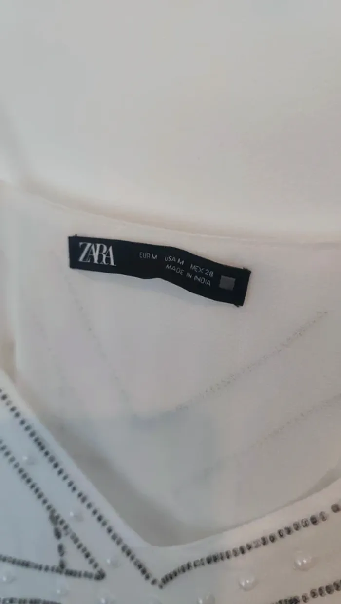 Débardeur Zara M blanc avec broderie perles - photo numéro 3