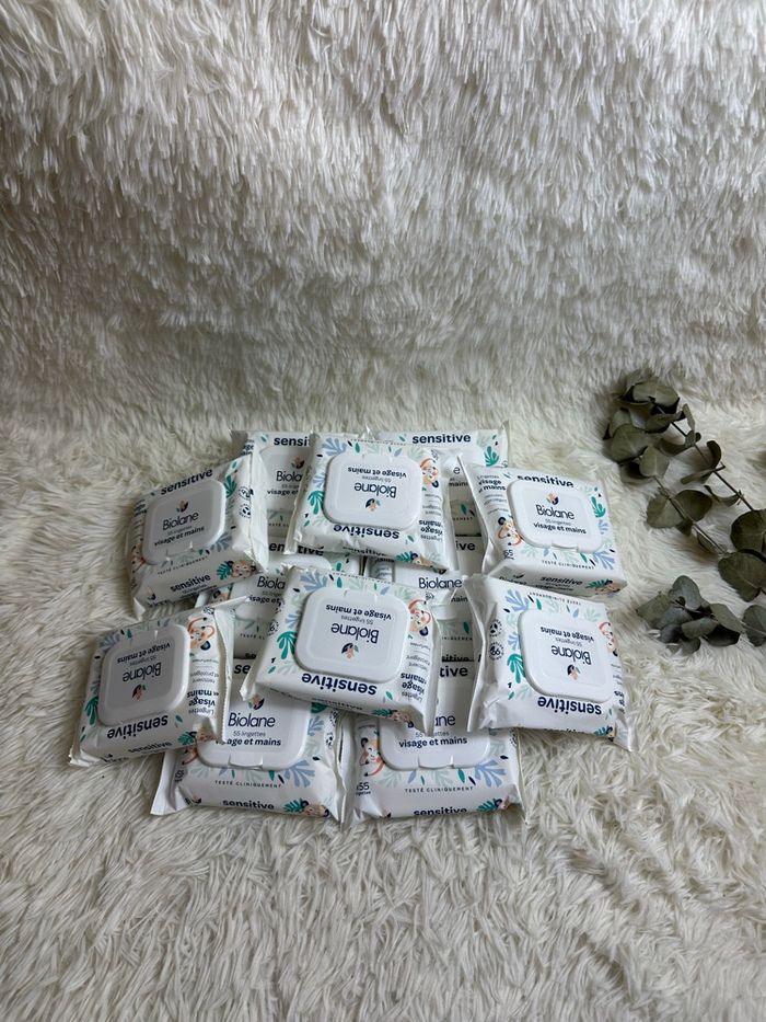 Lot de 12 paquets de 55 lingettes main et visage Biolane