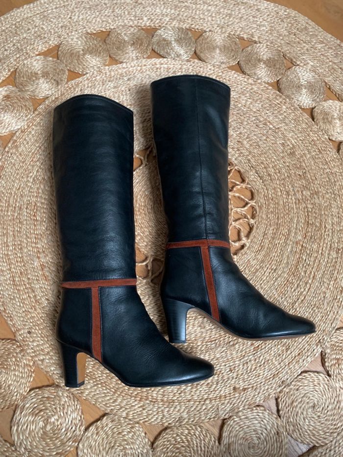 Superbe botte en cuir véritable noir Vintage | Pointure 38 - photo numéro 2
