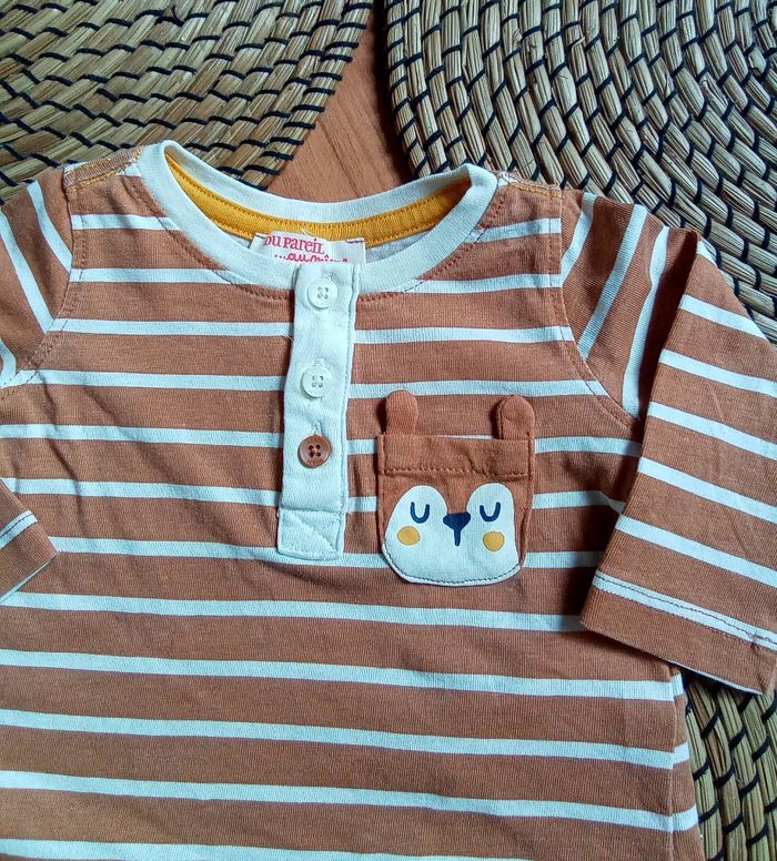 Ensemble pantalon velours moutarde+ tee shirt assorti DPAM taille 3 mois - photo numéro 7