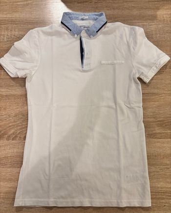 Polo blanc Jules – col bleu chiné contrasté – coupe slim – taille S