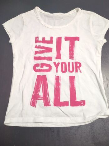 T-shirt blanc inscription texte give it your all 5 ans rose blanc