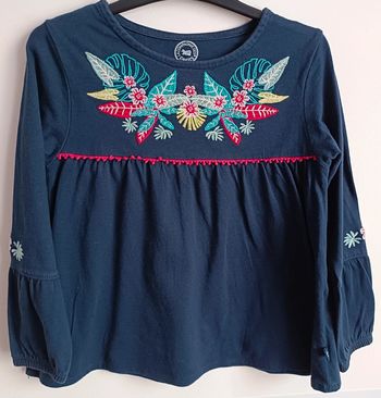 Haut manches longues LCDP fille bleu marine fleuri en 5 ans