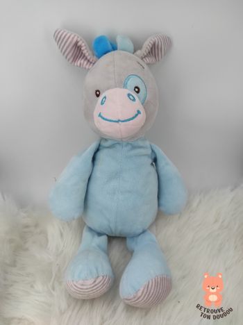Doudou âne bleu et gris Tom & Kiddy