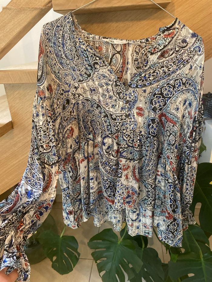Blouse zara taille XS bohème bleu et blanche