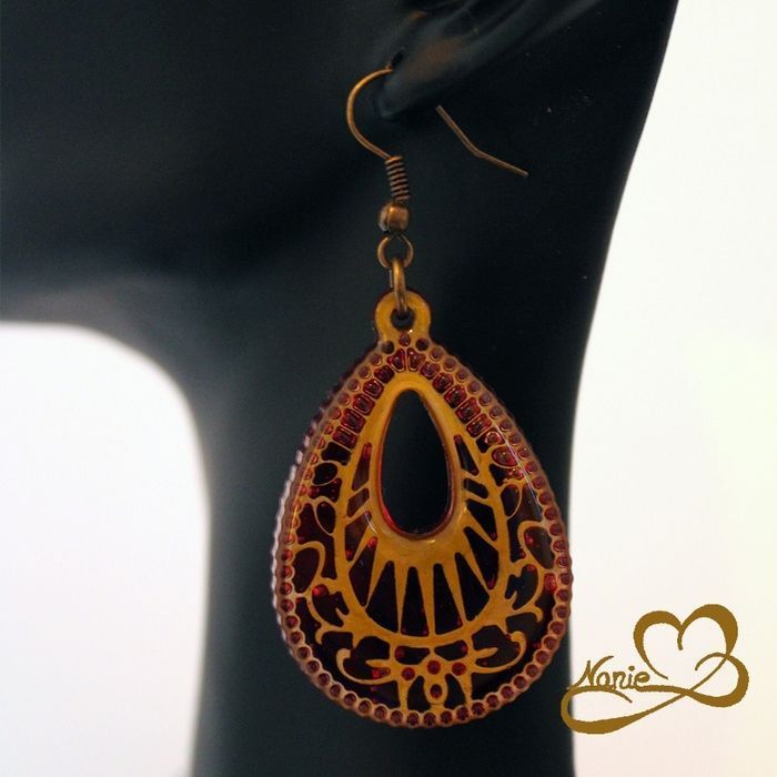 Boucles d'oreilles Glou Glou rouge et doré !! - photo numéro 2