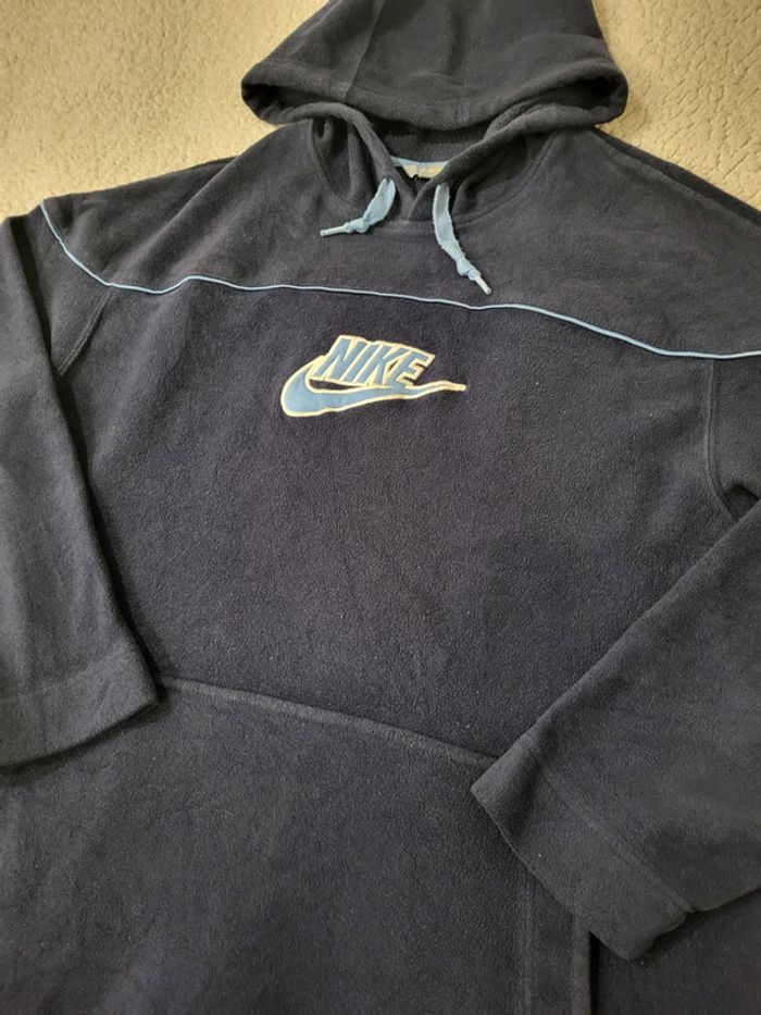 Sweat à capuche / Hoodie Nike polaire vintage bleu marine logos brodés - XL - photo numéro 6