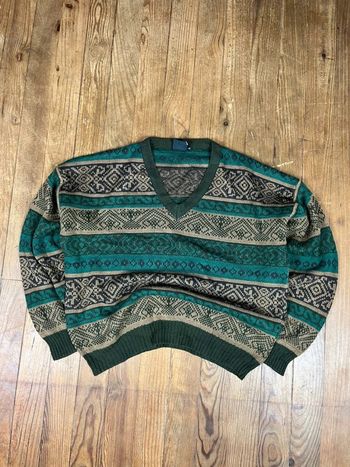 Pull maille vintage motifs rayures multicolore Col V L