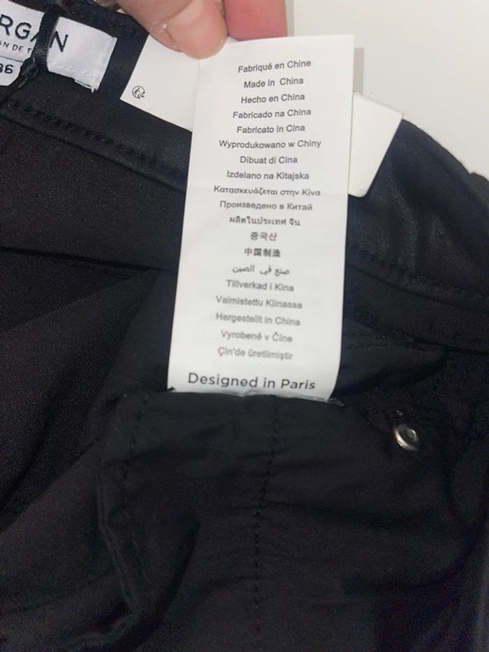 Pantalon slim noir enduit galon chaîne noir - photo numéro 8