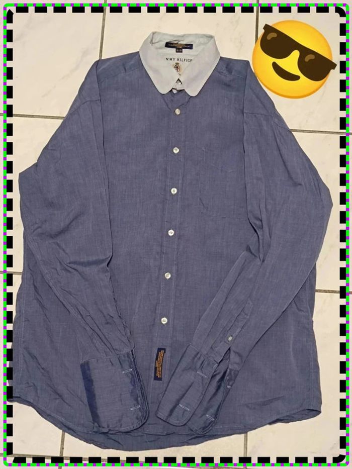 🌀 Chemise Tommy Hilfiger Bleue Col Contraste – Taille 16 / 34 (100% Coton) - photo numéro 3