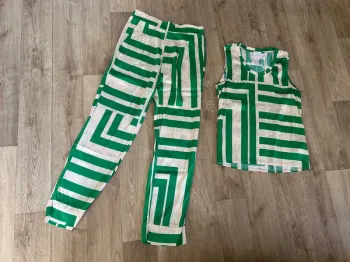 Anonyme ensemble, pantalon+ débardeur, vert et beige. Taille FR. 36.
