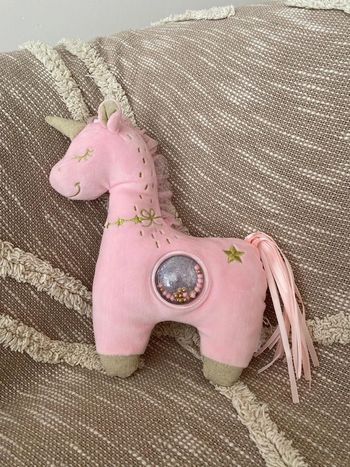 Peluche doudou d’éveil 26cm mots d’enfants licorne rose et doré parfait état