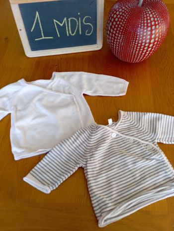 Lot de 2 gilets taille 1 mois en très bon état