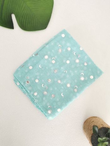 Foulard vert menthe lune et soleil argentés