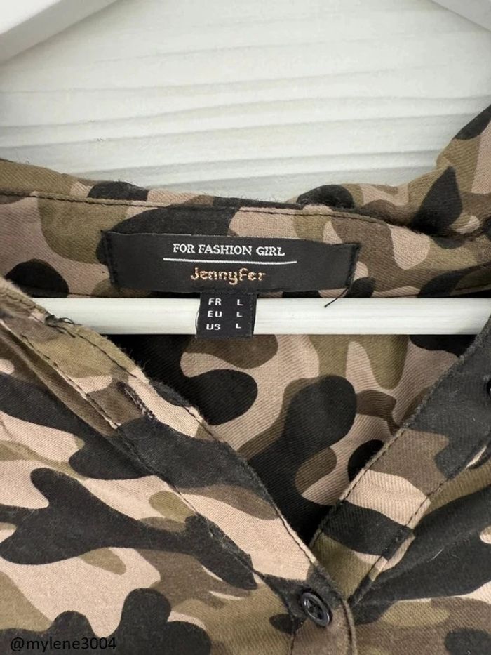 Haut chemise militaire camouflage kaki manches 3/4 nouée - photo numéro 7