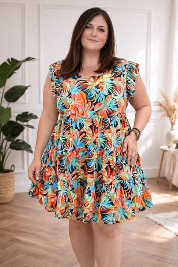 Robe cocktail tropical noir et multicolore Femme taille 54 marque Violeta by Mango 💍 