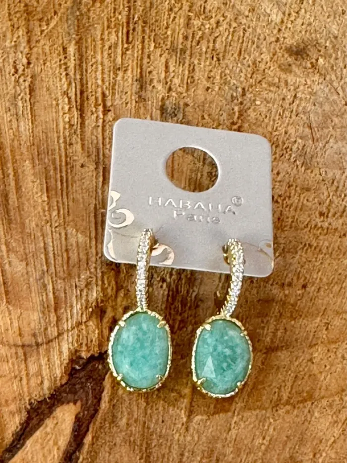 Boucles d’oreilles petites créoles zircons et pierre en jade vert - photo numéro 2