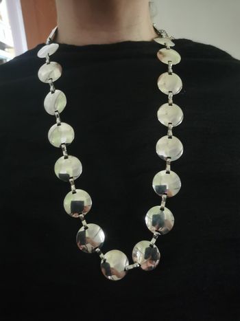 Sautoir ou Ceinture à maillons de chaîne à disque rond lisse argenté