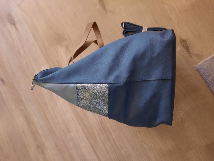 Sac à main fourre-tout bleu simili cuir avec strass - photo numéro 4