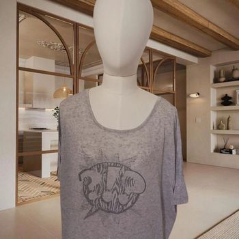 T-shirt gris imprimé style BD – Cache Cache – Taille L – Très bon état