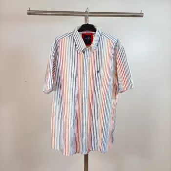 Chemise Vintage rayée homme VD Via Dutto rayures multicolore manches courtes taille M coton A854