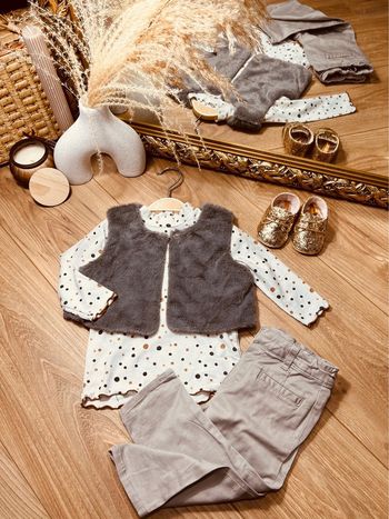 Taille 12 mois tenue 3p fille multimarque gris et or * poids * 🎀