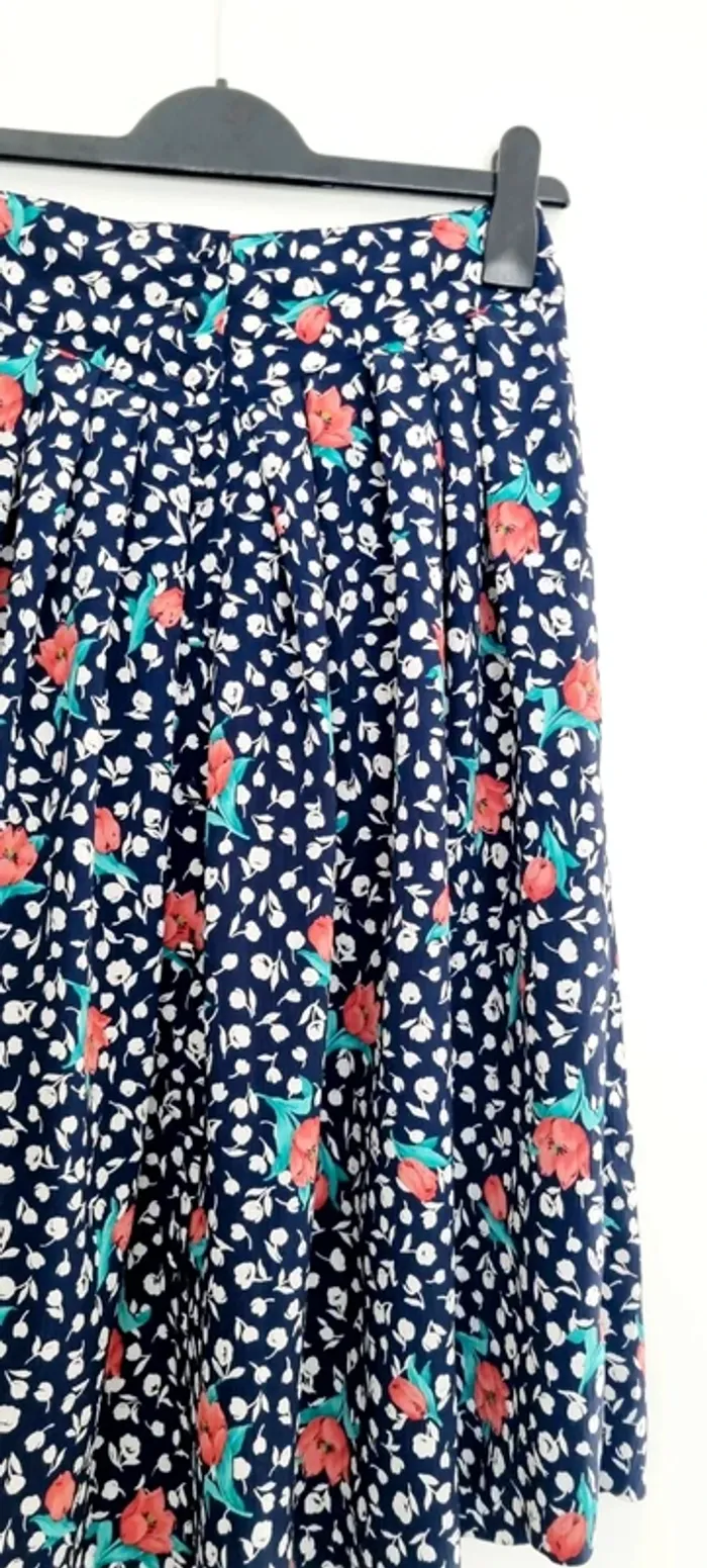 Jupe midi vintage imprimé bleu fleur 36 - photo numéro 8