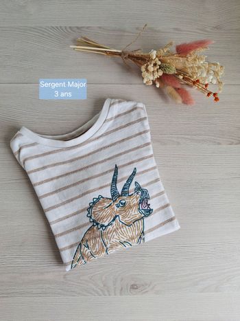 T-shirt manches blanc marron longues Sergent Major  3 ans