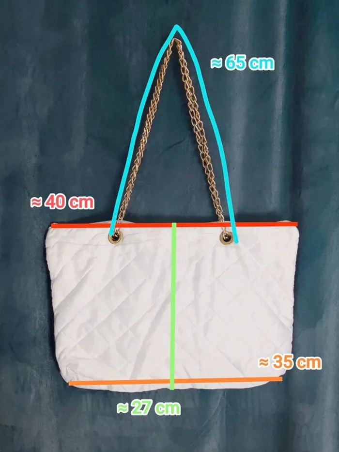 Sac épaule / bandoulière matelassé blanc imperméable chaîne doré 80-90 chic - 40×27cm - photo numéro 5