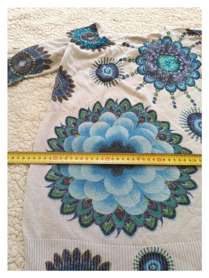 Pull Desigual beige à sequins et motifs mandalas bleus - bohème chic -- - photo numéro 8