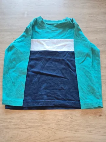 T-shirt manches longues garçon – bleu/vert à bandes