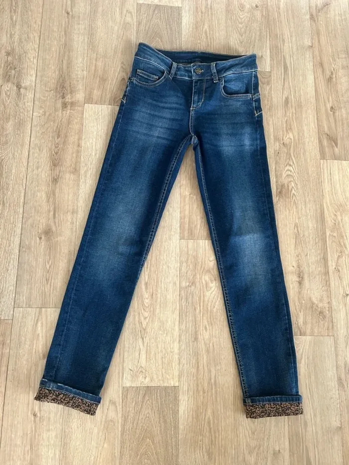 Liu jo jean bleu brut, bas de jambes, imprimé léopard