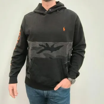 Sweat capuche homme noir logo orange imprimé militaire Ralph Lauren taille L G - bouloches