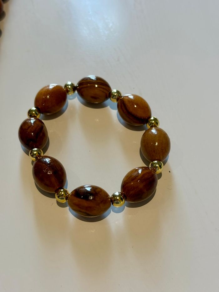 Parure en bois & doré – Collier & bracelet assortis - photo numéro 2