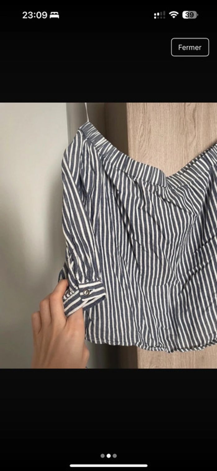 Blouse épaule nues rayé blanc et marine only - photo numéro 2