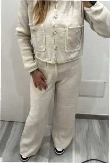 Ensemble Femme Veste Pantalon Maille Beige Cosy - Taille S Neuf Jamais Porté