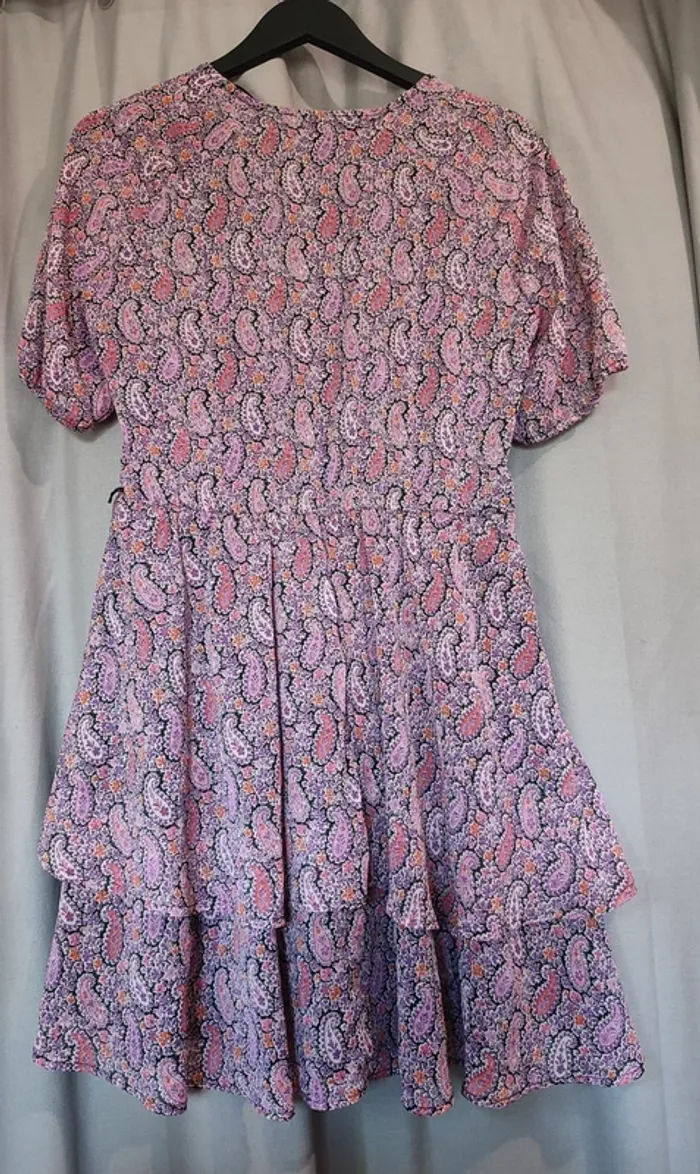 Robe à volant - motif cachemire - Violet - photo numéro 7