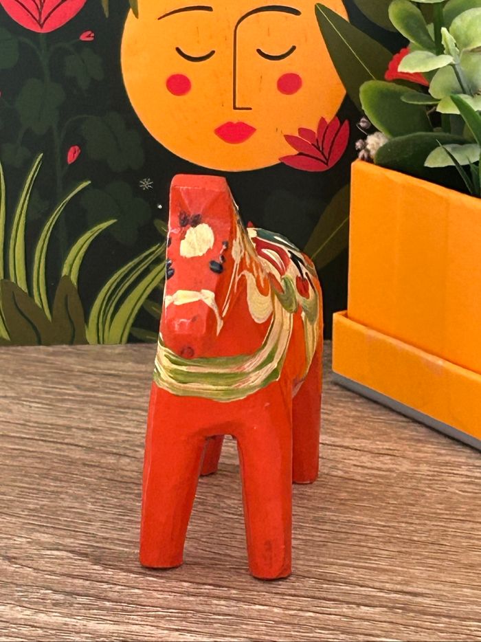 Cheval Dala vintage suédois - années 50/60, rouge/orangé, fait main, pièce rare - photo numéro 2