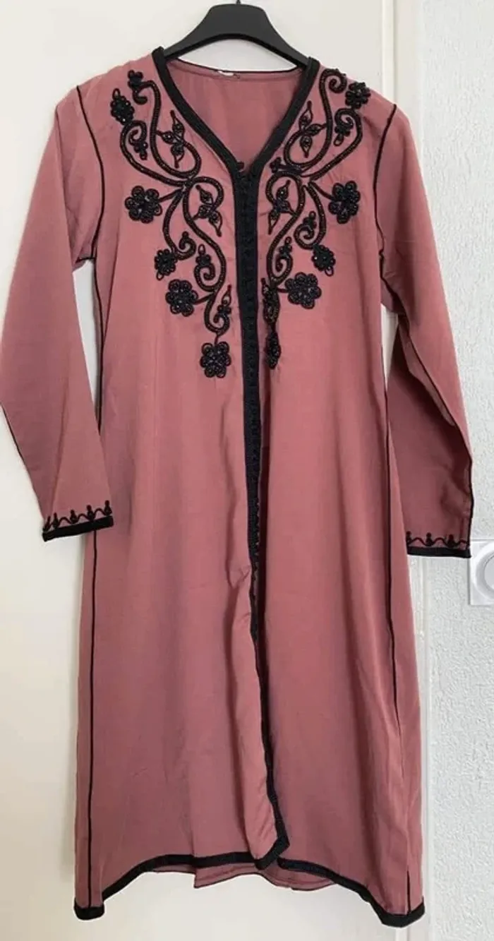 Robe/tunique caftan rose et noir taille 34 neuf
