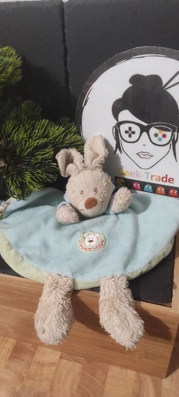 doudou rond lapin capuche nicotoy bleu marron beige lapin