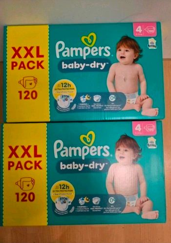 🍼 Pampers Baby-Dry T4 (9-14 kg) Lot de 2 × 120 couches – Total 240 couches