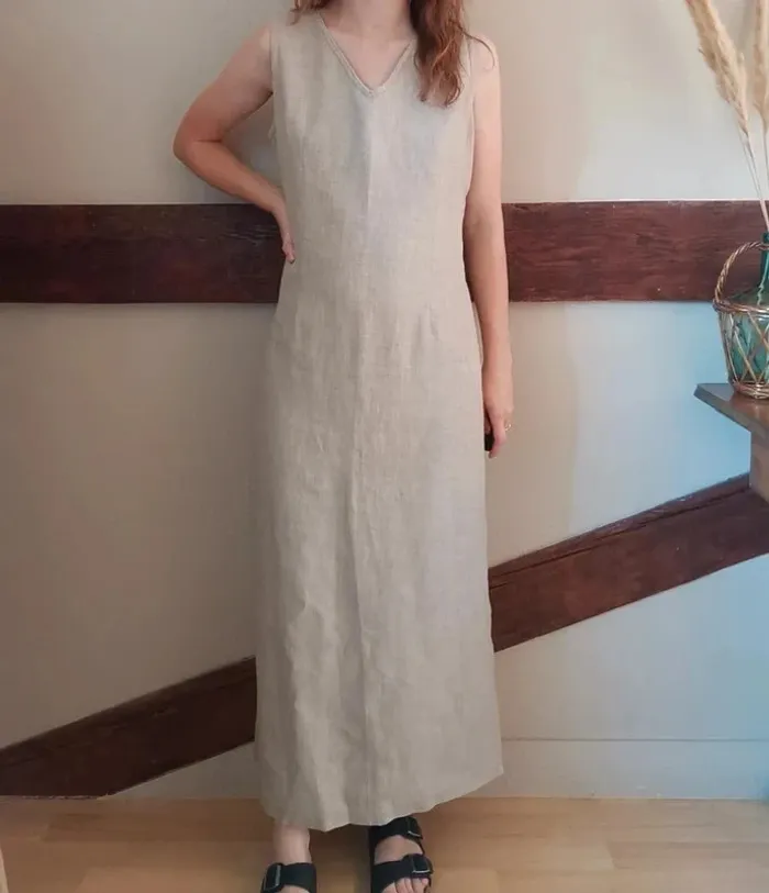 Robe longue beige tissu chanvre/lin - photo numéro 3