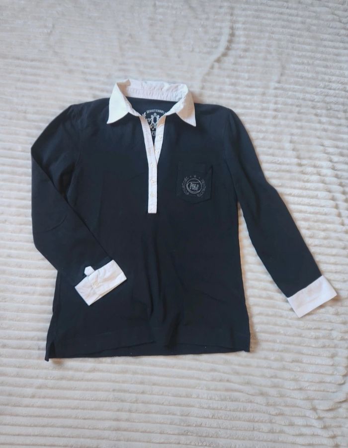 Haut noir col chemise blanc – Manches 3/4 – Taille M – Dorotennis - photo numéro 2