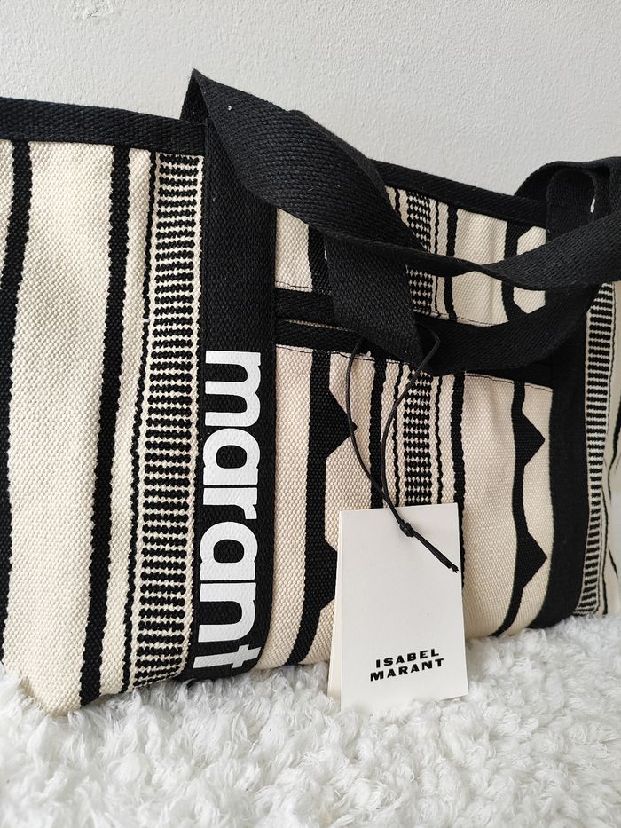 Sac cabas Isabel Marant en toile beige et noir - photo numéro 3