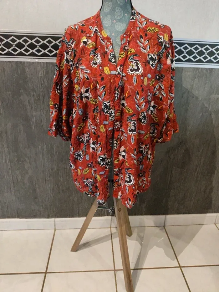Chemise manche 3/4 rouge motif - photo numéro 2
