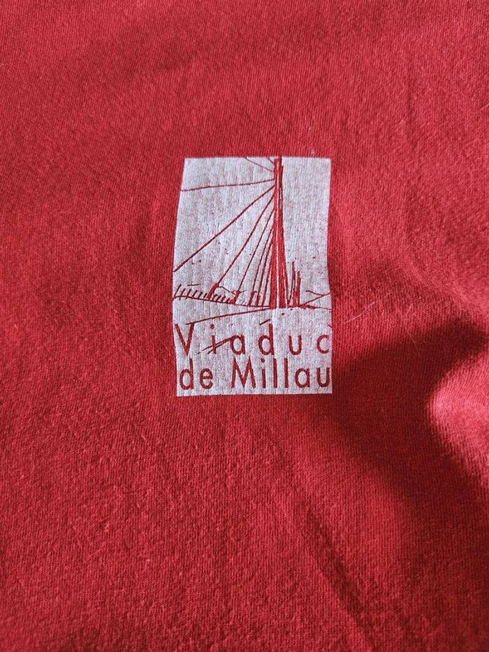 T-shirt original à manches courtes unisexe - Taille L / 40 - Viaduc de Millau - Rouge - photo numéro 4