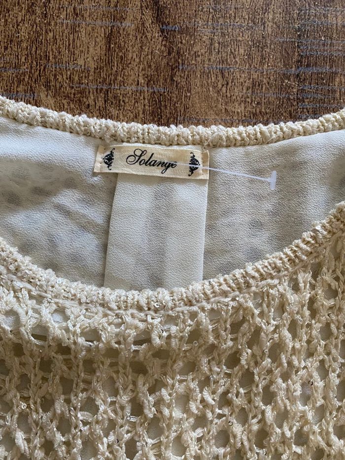 🌾 Pull ajouré écru – effet crochet - taille 36 - Solange - photo numéro 2