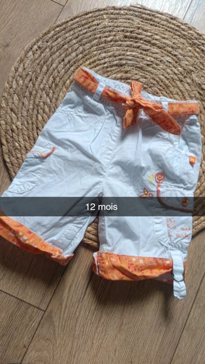 Short blanc et orange Petit Kimbalou 12 mois